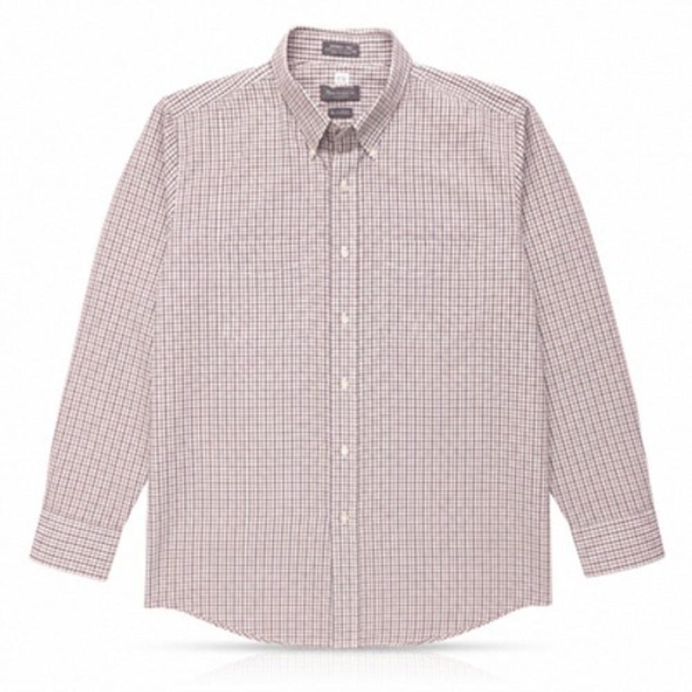 Van Heusen Button Down Mens XL Brown White‎ Plaid Excellent Wrinkle Free Shirt